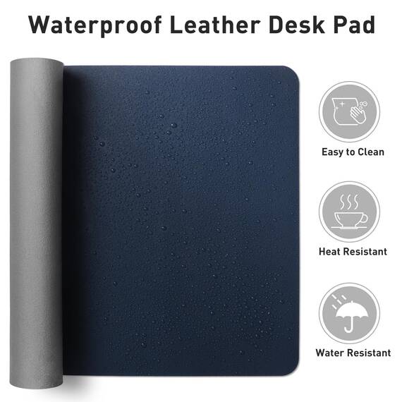 Aothia Schreibtischunterlage,Mauspad mit Leder und Rutchfeste Wildleder,Multifunktionales Office Mousepad Laptop Schreibunterlage,Tisch-Schutz Unterlage für Büro/Home(91cmx43cm,Dunkelblau)