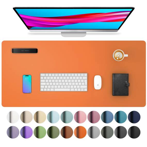 Aothia Schreibtischunterlage,Mauspad mit Leder und Rutchfeste Wildleder,Multifunktionales Office Mousepad Laptop Schreibunterlage,Tisch-Schutz Unterlage für Büro/Home-Office(80x40cm,Hermes Orange)