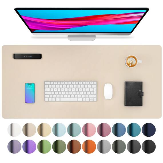 Aothia Schreibtischunterlage,Mauspad mit PU Leder und Rutchfeste Wildleder,Multifunktionales Office Mousepad Laptop Schreibunterlage,Tisch-Schutz Unterlage für Büro/Home-Office (Beige, 80x40cm)