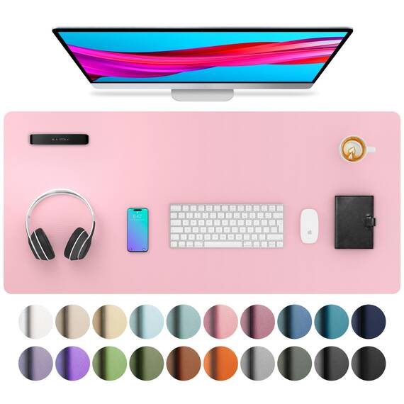 Aothia schreibtischunterlage leder,schreibtisch unterlagenmatte,Mauspad,Rutschfester Schreibtischschutz，wasserdichter Schreibtisch für Büro und Zuhause(91cm x 43cm,Fee Rosa)
