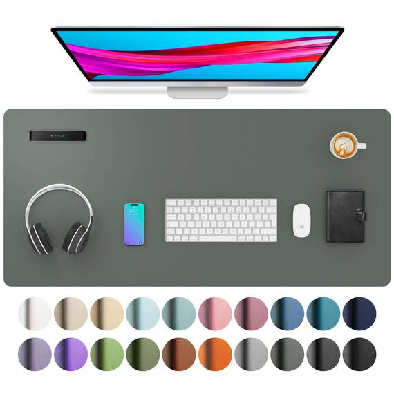 Aothia Schreibtischunterlage,Mauspad mit PU Leder&Rutchfeste Wildleder,Multifunktionales Mousepad/Laptop Schreibunterlage,Tisch-Schutz Unterlage für Büro/Home(Dschungel Grün,91x43cm)