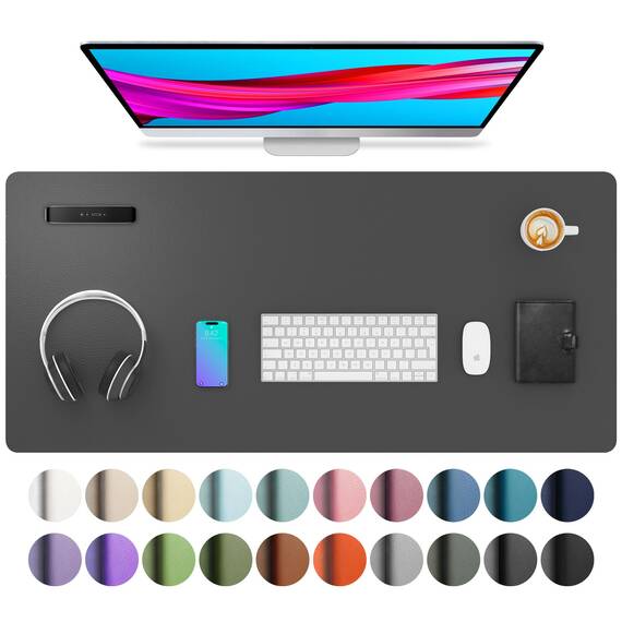 Aothia Schreibtischunterlage,Mauspad mit Leder und Rutchfeste Wildleder,Multifunktionales Office Mousepad Laptop Schreibunterlage,Tisch-Schutz Unterlage für Büro/Home(91cmx43cm,grau)