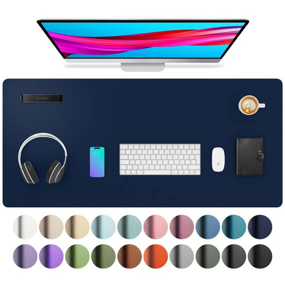 Aothia Schreibtischunterlage,Mauspad mit Leder und Rutchfeste Wildleder,Multifunktionales Office Mousepad Laptop Schreibunterlage,Tisch-Schutz Unterlage für Büro/Home(91cmx43cm,Dunkelblau)