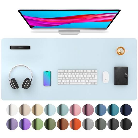 Aothia schreibtischunterlage,Mauspad, Büro-Schreibtischmatte, Rutschfester PU-Leder-schreibtischmatte,wasserdichter schreibunterlage für Büro und Zuhause (91cmx43cm,Baby Blau)