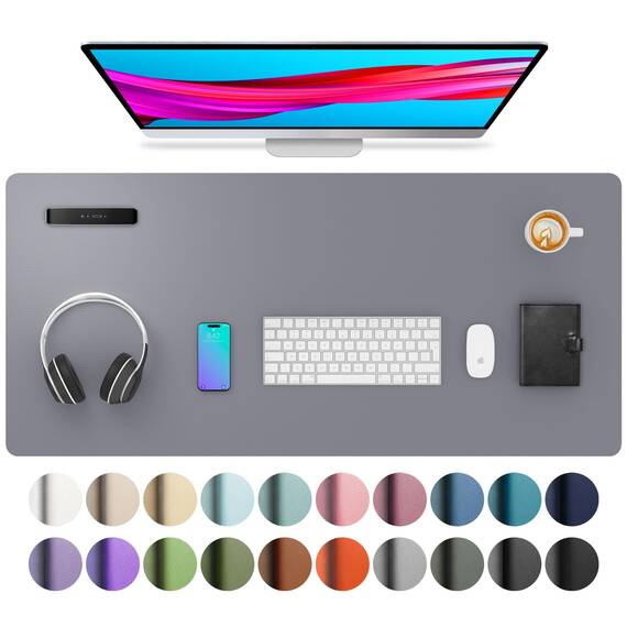 Aothia Schreibtischunterlage,Mauspad mit Leder und Rutchfeste Wildleder,Multifunktionales Office Mousepad Laptop Schreibunterlage,Tisch-Schutz Unterlage für Büro/Home(91x43cm,Hellgrau)