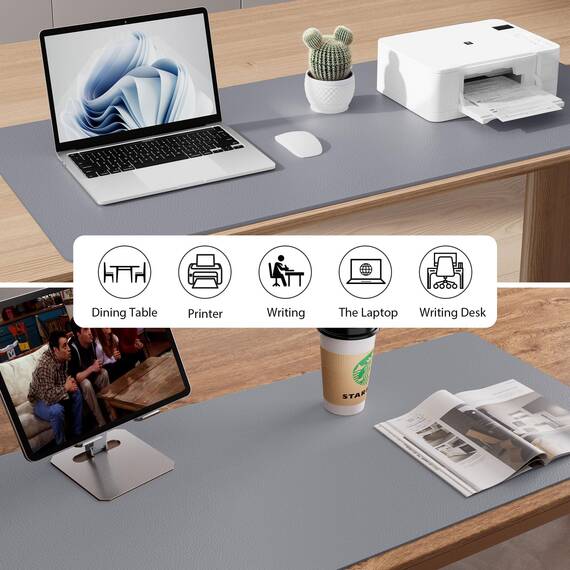 Aothia Schreibtischunterlage,Mauspad mit Leder und Rutchfeste Wildleder,Multifunktionales Office Mousepad Laptop Schreibunterlage,Tisch-Schutz Unterlage für Büro/Home(91x43cm,Hellgrau)