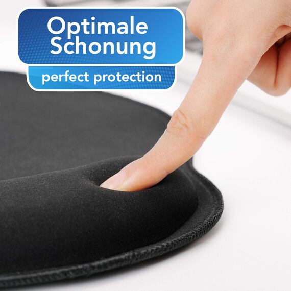 Sidorenko Ergonomisches Mousepad mit Handauflage 26x23 cm - Mauspad mit Gelkissen für Büro - Gel Mousepad vernähten Kanten - Ergonomische Mauspads schwarz - Mouse Pad rund - Maus pad - Mouspad