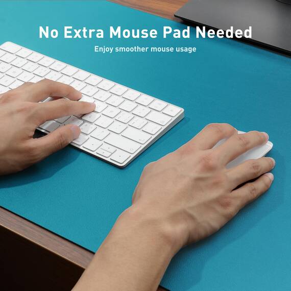 Aothia Schreibtischunterlage,Mauspad mit Leder und Rutchfeste Wildleder,Multifunktionales Office Mousepad Laptop Schreibunterlage,Tisch-Schutz Unterlage für Büro/Home(60cmx35cm, Türkisblau)