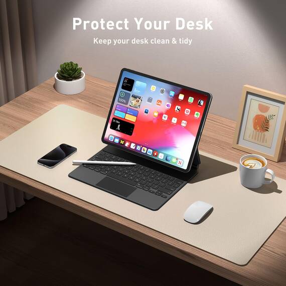 Aothia Schreibtischunterlage,Mauspad mit PU Leder und Rutchfeste Wildleder,Multifunktionales Office Mousepad Laptop Schreibunterlage,Tisch-Schutz Unterlage für Büro/Home-Office (Beige, 80x40cm)