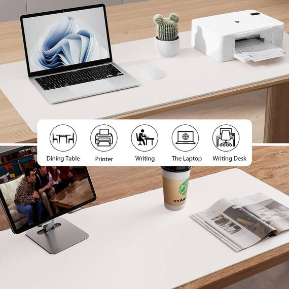 Aothia Schreibtischunterlage,Mauspad mit Leder und Rutchfeste Wildleder,Multifunktionales Office Mousepad Laptop Schreibunterlage,Tisch-Schutz Unterlage für Büro/Home(80x40cm,Off-White)