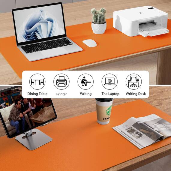 Aothia Schreibtischunterlage,Mauspad mit Leder und Rutchfeste Wildleder,Multifunktionales Office Mousepad Laptop Schreibunterlage,Tisch-Schutz Unterlage für Büro/Home-Office(80x40cm,Hermes Orange)