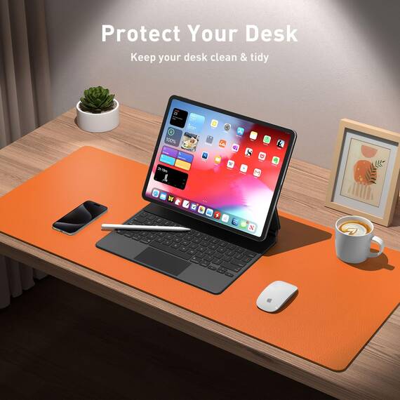 Aothia Schreibtischunterlage,Mauspad mit Leder und Rutchfeste Wildleder,Multifunktionales Office Mousepad Laptop Schreibunterlage,Tisch-Schutz Unterlage für Büro/Home-Office(80x40cm,Hermes Orange)