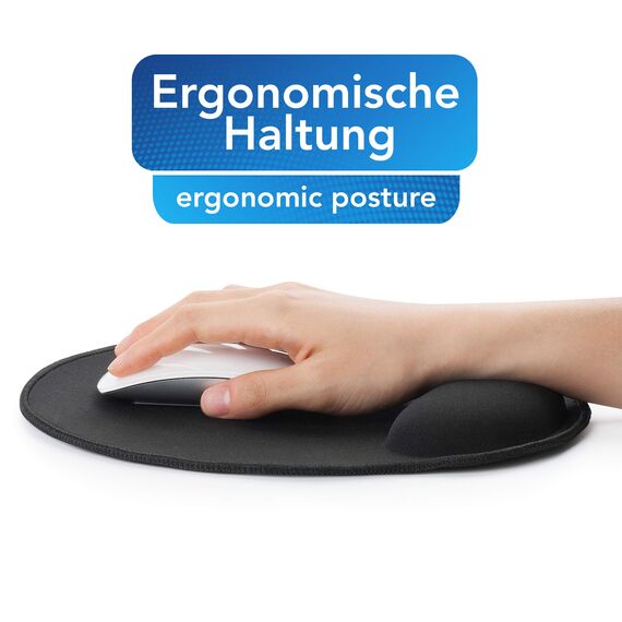 Sidorenko Ergonomisches Mousepad mit Handauflage 26x23 cm - Mauspad mit Gelkissen für Büro - Gel Mousepad vernähten Kanten - Ergonomische Mauspads schwarz - Mouse Pad rund - Maus pad - Mouspad