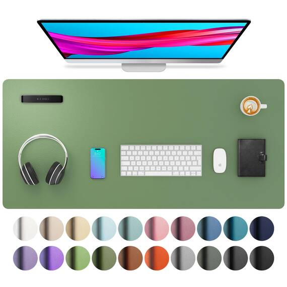 Aothia schreibtischunterlage,Mauspad, Büro-Schreibtischmatte, rutschfester PU-Leder-schreibtischmatte,wasserdichter schreibunterlage für Büro und Zuhause (91cmx43cm,Olivgrün)