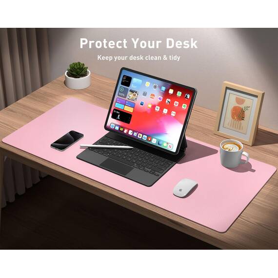 Aothia schreibtischunterlage leder,schreibtisch unterlagenmatte,Mauspad,Rutschfester Schreibtischschutz，wasserdichter Schreibtisch für Büro und Zuhause(91cm x 43cm,Fee Rosa)