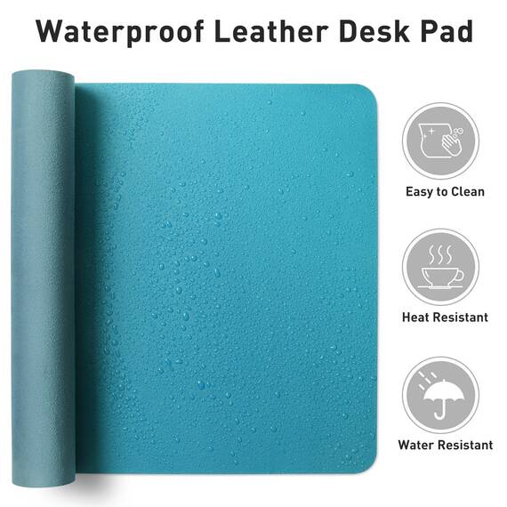 Aothia Schreibtischunterlage,Mauspad mit Leder und Rutchfeste Wildleder,Multifunktionales Office Mousepad Laptop Schreibunterlage,Tisch-Schutz Unterlage für Büro/Home(91cmx43cm, Türkisblau)