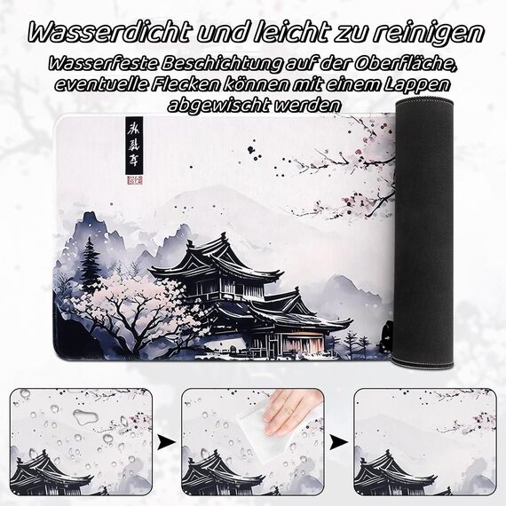 Mis.Moon Japanische Weiße Mauspad, Mauspad XXL 80x30CM Gaming, Große Kirschblüte Schreibtisch Matte, Anime Gaming Tastatur Matte, Großer Erweiterter Schreibtisch Schutz Für Home Office