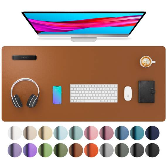 Aothia Schreibtischunterlage,PU-Leder-Schreibtischmatte,Mauspad,rutschfester Schreibtischschutz,wasserdichter Schreibtisch-Schreibblock für Büro und Zuhause(91cm x 43cm,Braun)
