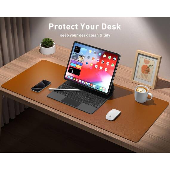 Aothia Schreibtischunterlage,Mauspad mit Leder und Rutchfeste Wildleder,Multifunktionales Office Mousepad Laptop Schreibunterlage,Tisch-Schutz Unterlage für Büro/Home(80x40cm, Braun)