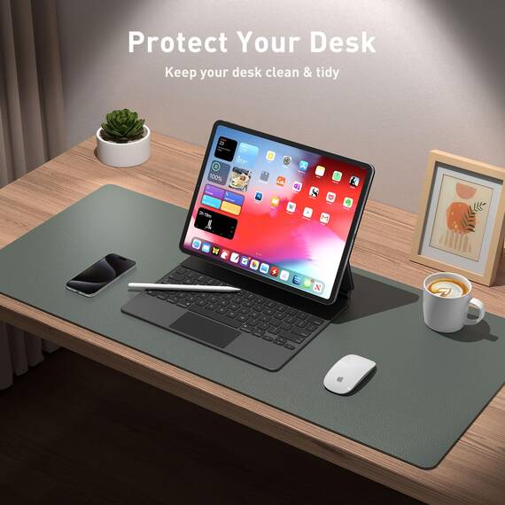 Aothia Schreibtischunterlage,Mauspad mit PU Leder und Rutchfeste Wildleder,Multifunktionales Office Mousepad Laptop Schreibunterlage,Tisch-Schutz Unterlage für Büro/Home-Office(Dschungel Grün,80x40cm)