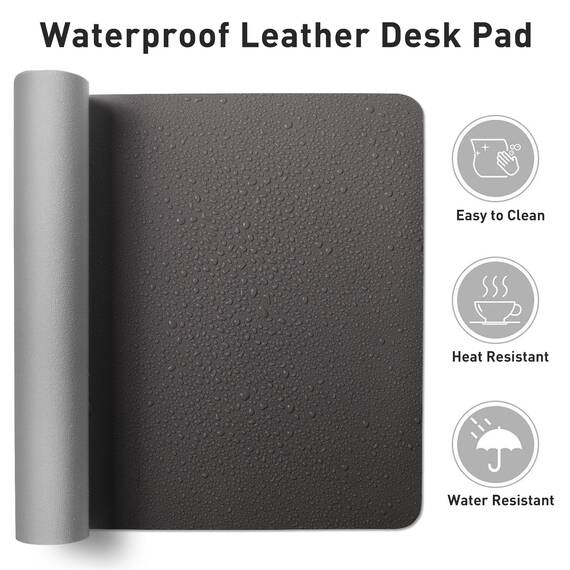 Aothia Schreibtischunterlage,Mauspad mit Leder und Rutchfeste Wildleder,Multifunktionales Office Mousepad Laptop Schreibunterlage,Tisch-Schutz Unterlage für Büro/Home(91cmx43cm,grau)
