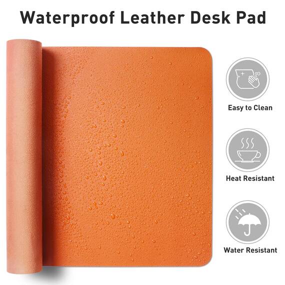 Aothia Schreibtischunterlage,Mauspad mit Leder und Rutchfeste Wildleder,Multifunktionales Office Mousepad Laptop Schreibunterlage,Tisch-Schutz Unterlage für Büro/Home-Office(80x40cm,Hermes Orange)
