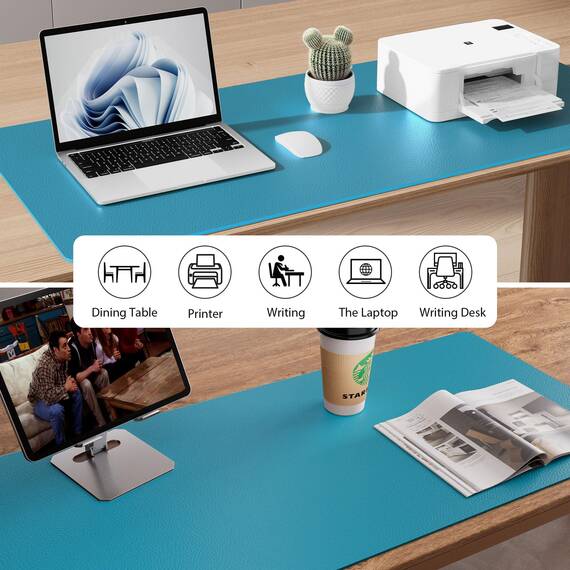 Aothia Schreibtischunterlage,Mauspad mit Leder und Rutchfeste Wildleder,Multifunktionales Office Mousepad Laptop Schreibunterlage,Tisch-Schutz Unterlage für Büro/Home(60cmx35cm, Türkisblau)