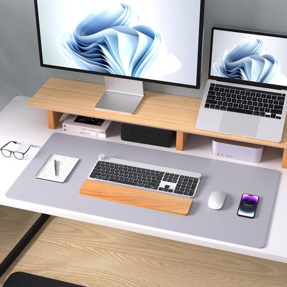 Aothia Schreibtischunterlage,Mauspad mit Leder und Rutchfeste Wildleder,Multifunktionales Office Mousepad Laptop Schreibunterlage,Tischschutz Unterlage für Büro/Home-Office(Lavendel rauchig,80x40cm)