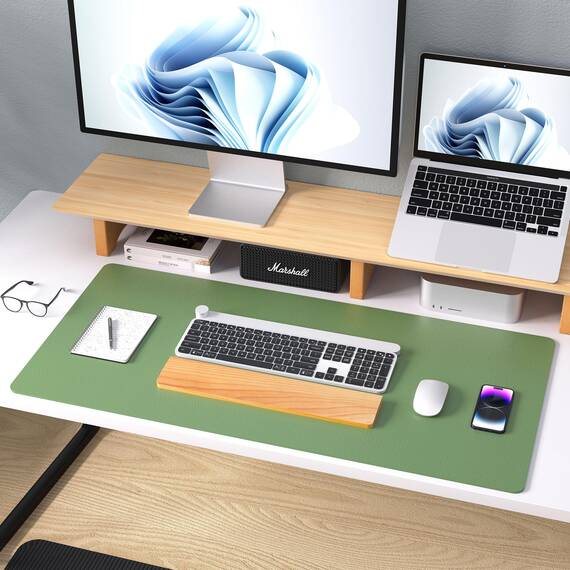 Aothia schreibtischunterlage,Mauspad, Büro-Schreibtischmatte, rutschfester PU-Leder-schreibtischmatte,wasserdichter schreibunterlage für Büro und Zuhause(80cmx40cm,Olivgrün)