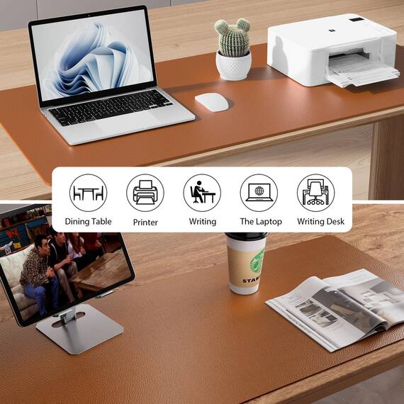 Aothia Schreibtischunterlage,Mauspad mit Leder und Rutchfeste Wildleder,Multifunktionales Office Mousepad Laptop Schreibunterlage,Tisch-Schutz Unterlage für Büro/Home(80x40cm, Braun)