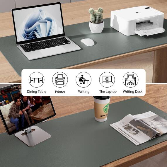 Aothia Schreibtischunterlage,Mauspad mit PU Leder und Rutchfeste Wildleder,Multifunktionales Office Mousepad Laptop Schreibunterlage,Tisch-Schutz Unterlage für Büro/Home(Dschungel Grün,122x43cm)