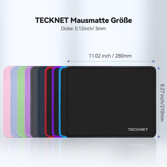 TECKNET Mauspad, 280 x 210 mm Gaming Mousepad mit Wasserdicht und Rutschfester Gummi für PC-Büro, Arbeit, Gaming, Studium, Laptop, Computer, Zuhause-grau Blau