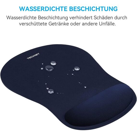 TECKNET Mauspad mit Gelkissen, Memory Foam Mousepad Ergonomisches Wasserdicht Komfort Mausmatte mit Handgelenkpolster Handauflage für Alle Maus Offfice Heim Computer Laptop, Blau