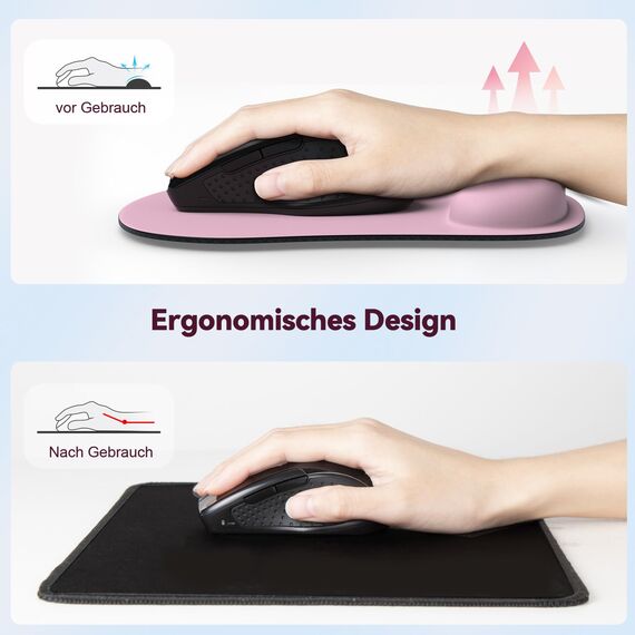 TECKNET Mauspad mit Gelkissen, Memory Foam Mousepad Ergonomisches Wasserdicht Komfort Mausmatte mit Handgelenkpolster Handauflage für Alle Maus Offfice Heim Computer Laptop, Pink, 2 Pack