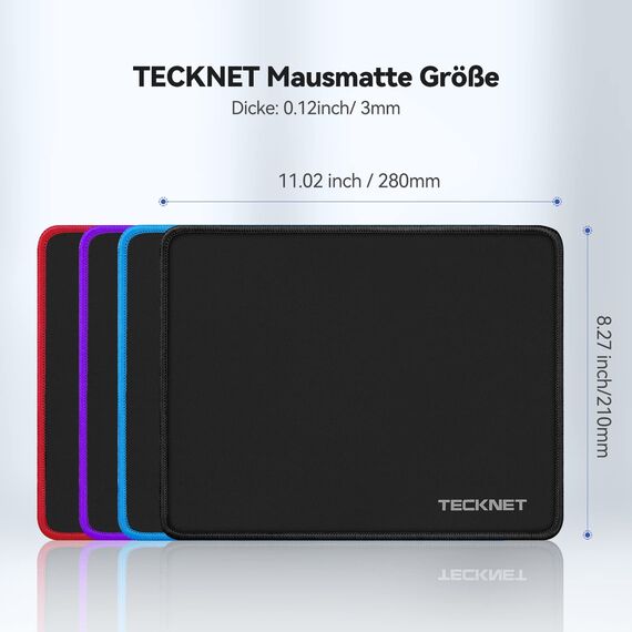 TECKNET Mauspad, 280 x 210 mm Gaming Mousepad mit Wasserdicht und Rutschfester Gummi für PC-Büro, Arbeit, Gaming, Studium, Laptop, Computer, Zuhause-Rot