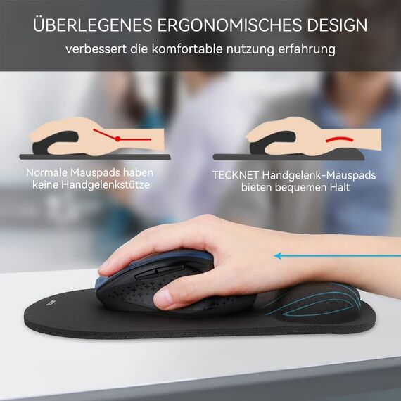 TECKNET Mauspad mit Gelkissen, Memory Foam Mousepad Ergonomisches Wasserdicht Komfort Mausmatte mit Handgelenkpolster Handauflage für Alle Maus Offfice Heim Computer Laptop, 2 Pack
