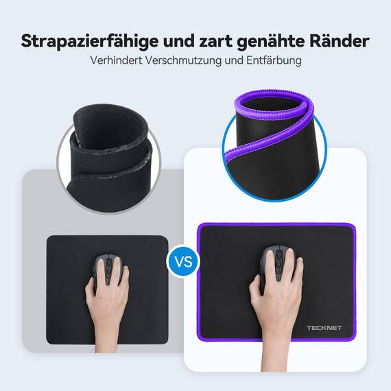 TECKNET Mauspad, 28 x 21 cm Gaming Mousepad mit Wasserdicht und Rutschfester Gummi für PC-Büro, Arbeit, Gaming, Studium, Laptop, Computer, Zuhause-Lila