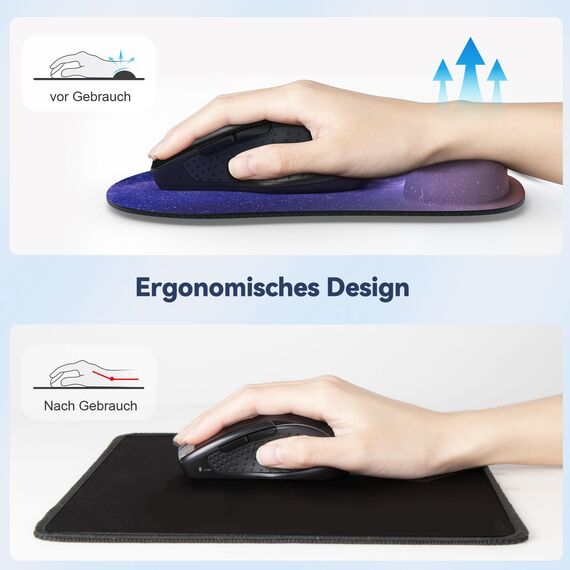 TECKNET Mauspad mit Gelkissen, Memory Foam Mousepad Ergonomisches Wasserdicht Komfort Mausmatte mit Handgelenkpolster Handauflage für Alle Maus Offfice Heim Computer Laptop, 2 Pack