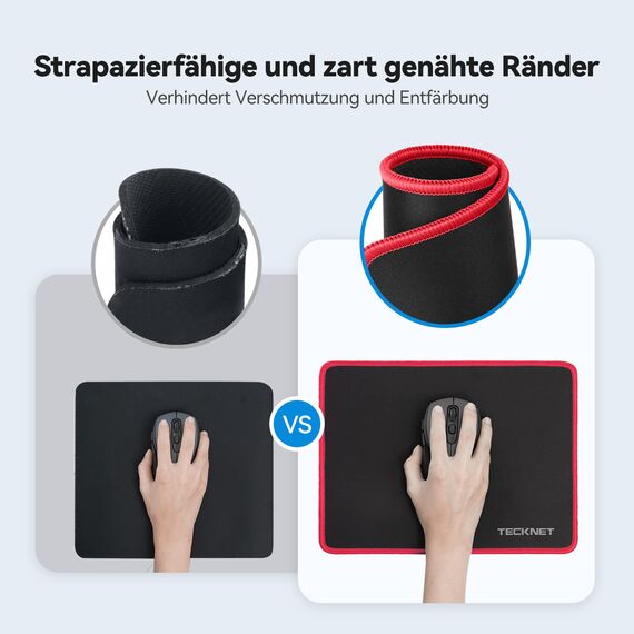 TECKNET Mauspad, 280 x 210 mm Gaming Mousepad mit Wasserdicht und Rutschfester Gummi für PC-Büro, Arbeit, Gaming, Studium, Laptop, Computer, Zuhause-Rot