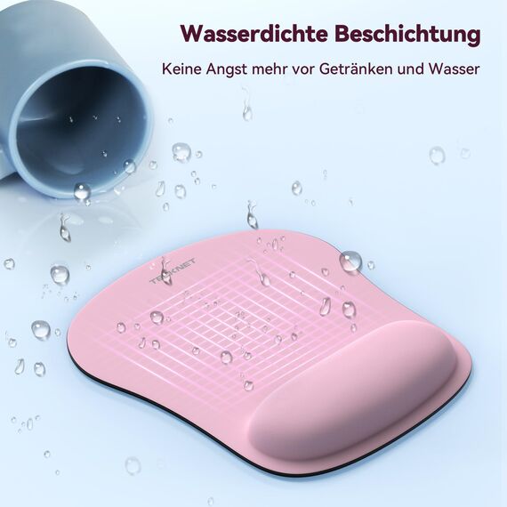 TECKNET Mauspad mit Gelkissen, Memory Foam Mousepad Ergonomisches Wasserdicht Komfort Mausmatte mit Handgelenkpolster Handauflage für Alle Maus Offfice Heim Computer Laptop, Pink, 2 Pack
