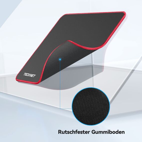 TECKNET Mauspad, 280 x 210 mm Gaming Mousepad mit Wasserdicht und Rutschfester Gummi für PC-Büro, Arbeit, Gaming, Studium, Laptop, Computer, Zuhause-Rot