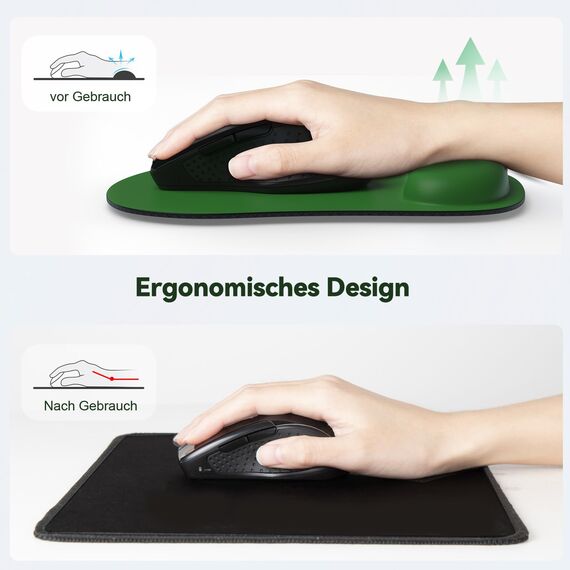 TECKNET Mauspad mit Gelkissen, Memory Foam Mousepad Ergonomisches Wasserdicht Komfort Mausmatte mit Handgelenkpolster Handauflage für Alle Maus Offfice Heim Computer Laptop, Grün, 2 Pack