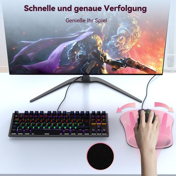 TECKNET Mauspad mit Gelkissen, Memory Foam Mousepad Ergonomisches Wasserdicht Komfort Mausmatte mit Handgelenkpolster Handauflage für Alle Maus Offfice Heim Computer Laptop, Pink, 2 Pack