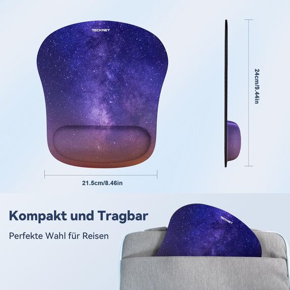 TECKNET Mauspad mit Gelkissen, Memory Foam Mousepad Ergonomisches Wasserdicht Komfort Mausmatte mit Handgelenkpolster Handauflage für Alle Maus Offfice Heim Computer Laptop, 2 Pack