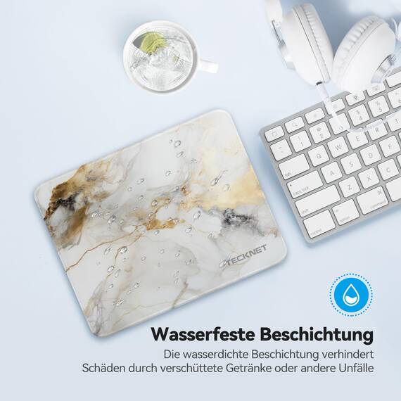 TECKNET Mauspad, 28 x 21 cm Gaming Mousepad mit Wasserdicht und Rutschfester Gummi für PC-Büro, Arbeit, Gaming, Studium, Laptop, Computer, Zuhause-Marmormuster
