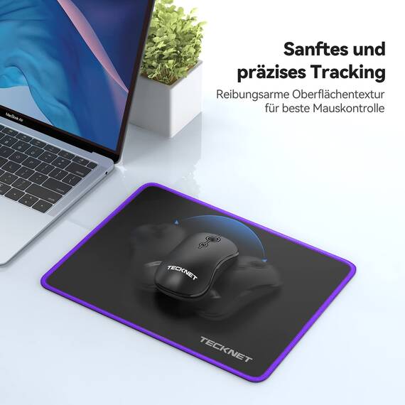 TECKNET Mauspad, 28 x 21 cm Gaming Mousepad mit Wasserdicht und Rutschfester Gummi für PC-Büro, Arbeit, Gaming, Studium, Laptop, Computer, Zuhause-Lila