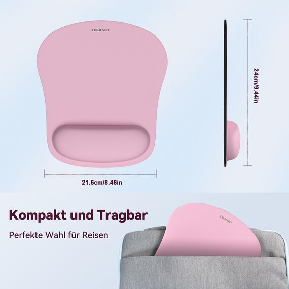 TECKNET Mauspad mit Gelkissen, Memory Foam Mousepad Ergonomisches Wasserdicht Komfort Mausmatte mit Handgelenkpolster Handauflage für Alle Maus Offfice Heim Computer Laptop, Pink, 2 Pack