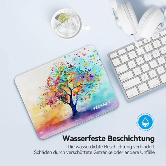 TECKNET Mauspad, 28 x 21 cm Gaming Mousepad mit Wasserdicht und Rutschfester Gummi für PC-Büro, Arbeit, Gaming, Studium, Laptop, Computer, Zuhause-Bunter Baum