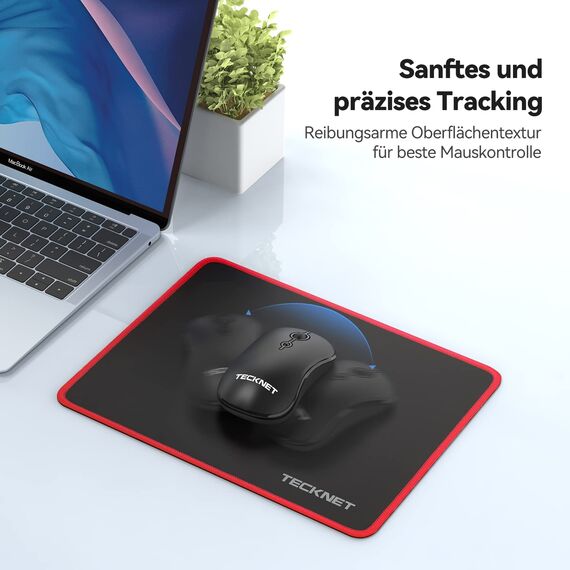 TECKNET Mauspad, 280 x 210 mm Gaming Mousepad mit Wasserdicht und Rutschfester Gummi für PC-Büro, Arbeit, Gaming, Studium, Laptop, Computer, Zuhause-Rot
