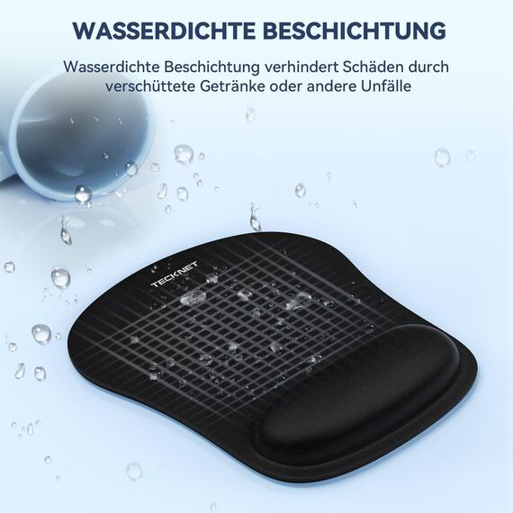 TECKNET Mauspad mit Gelkissen, Memory Foam Mousepad Ergonomisches Wasserdicht Komfort Mausmatte mit Handgelenkpolster Handauflage für Alle Maus Offfice Heim Computer Laptop, 3 Pack